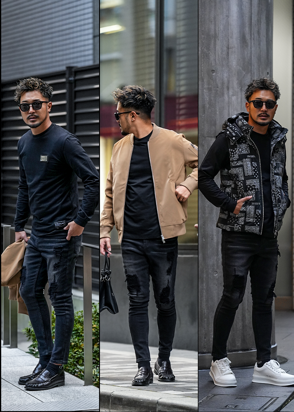 バーティカルダメージブラックデニムロングパンツ | adamsJUGGLER