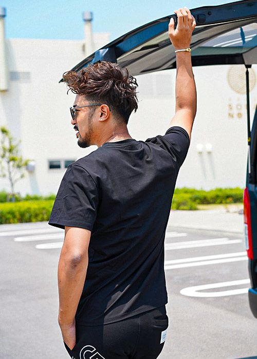 RTEG ブラック 七分袖カットソー Small AZUL BY MOUSSY | ジャガード総柄7分袖トップス (Tシャツ