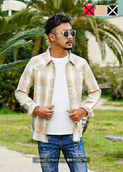 オンブレチェックロングシャツ