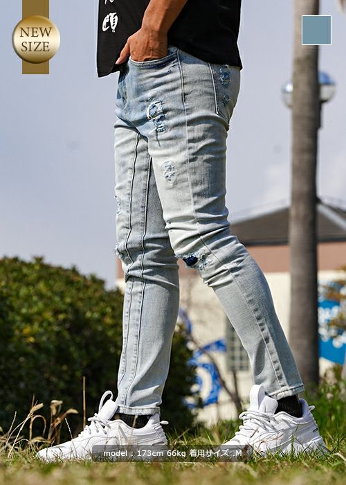 L/インディゴダメージデニムロングパンツ | adamsJUGGLER（アダムス 