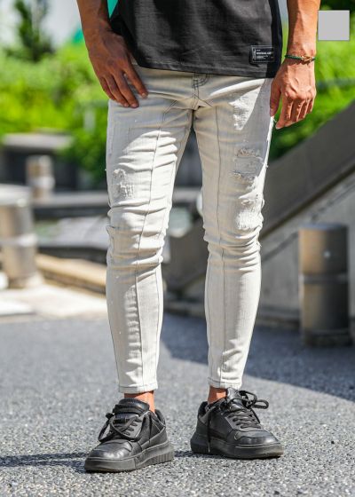 G/グレーペイントデニムロングパンツ